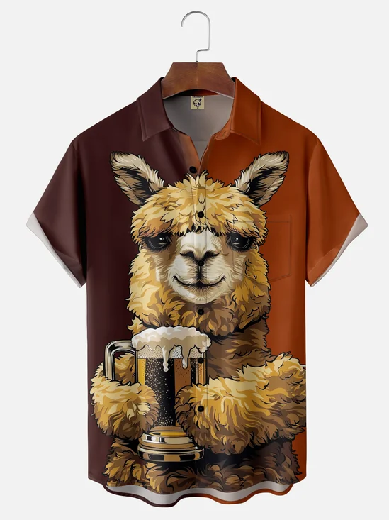Moisture Wicking Alpaca Beer Chest Pocket Hawaiian Shirt