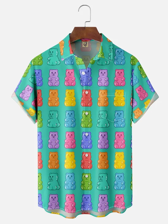 Hardaddy x Coffee Man Moisture Wicking Gummy Bears Chest Pocket Hawaiian Shirt