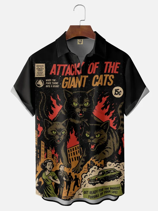 Hardaddy X Contatoeoli Studio Moisture-wicking Giant Cats Chest Pocket Hawaiian Shirt