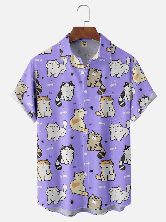 Moisture-wicking Cats Chest Pocket Casual Shirt