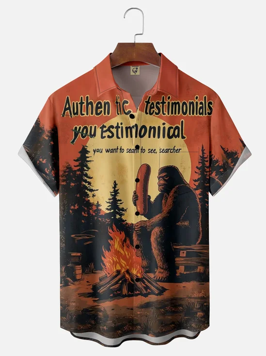 Moisture Wicking Bigfoot Hot Dog Sausage Chest Pocket Hawaiian Shirt