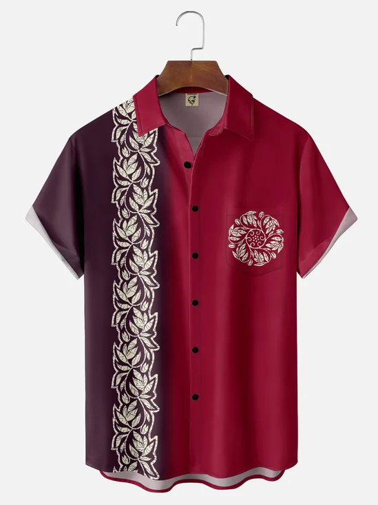 Moisture Wicking Floral Chest Pocket Bowling Shirt