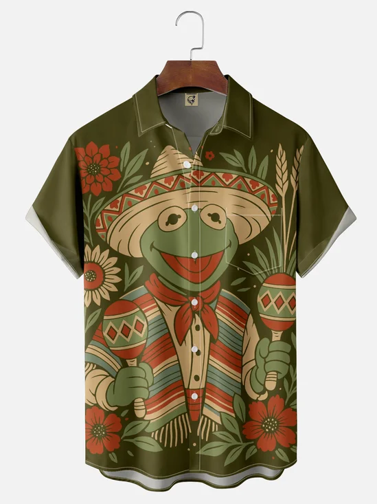 Hardaddy X Contatoeoli Studio Moisture-wicking Mexican Frog Chest Pocket Hawaiian Shirt