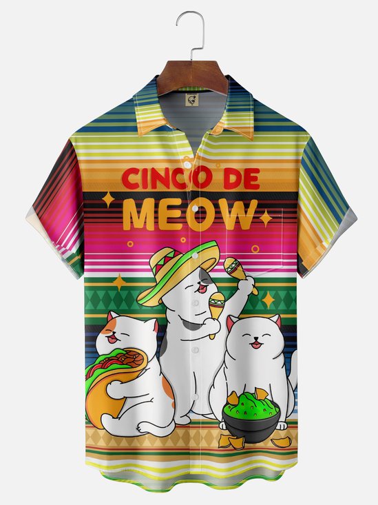 Hardaddy X Kimprut Imut Moisture-wicking Cinco de Mayo Cat Taco Chest Pocket Hawaiian Shirt