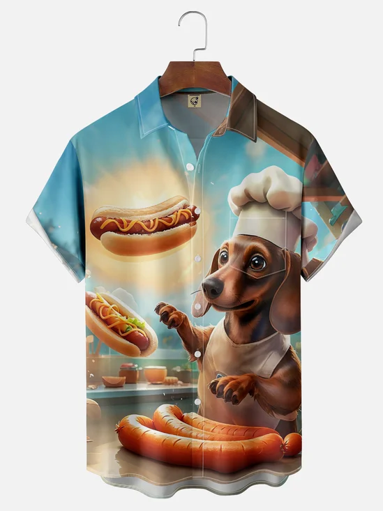 Moisture Wicking Dachshund Chef Chest Pocket Hawaiian Shirt