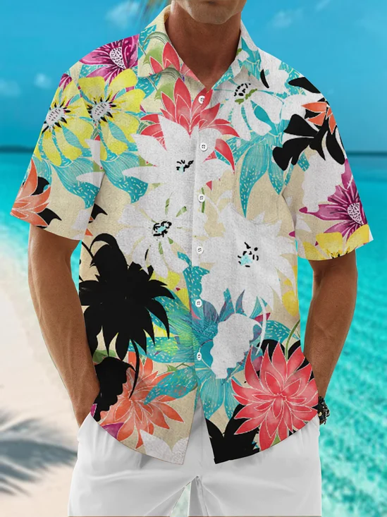 Moisture Wicking Vintage Floral Hawaiian Shirt