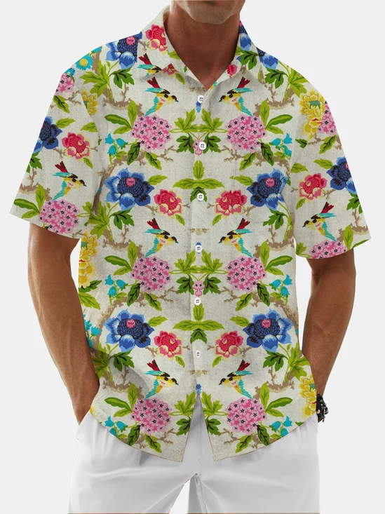 Moisture Wicking Vintage Floral Hawaiian Shirt
