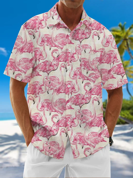 Moisture Wicking Vintage Flamingo Hawaiian Shirt
