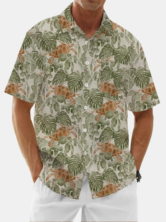 Moisture Wicking Vintage Botanical Turtle Hawaiian Shirt