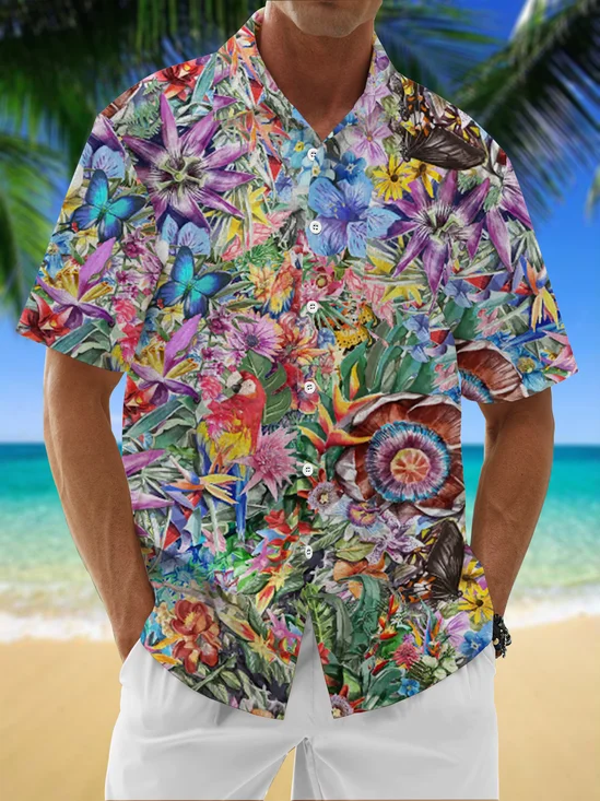 Moisture Wicking Vintage Floral Hawaiian Shirt