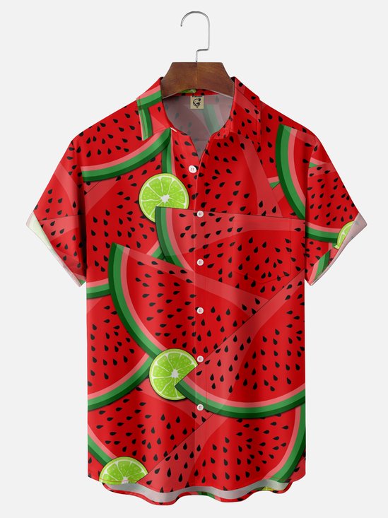 Hardaddy X Valentina Bjekovic Moisture-wicking Fruits Watermelon Lime Chest Pocket Casual Shirt