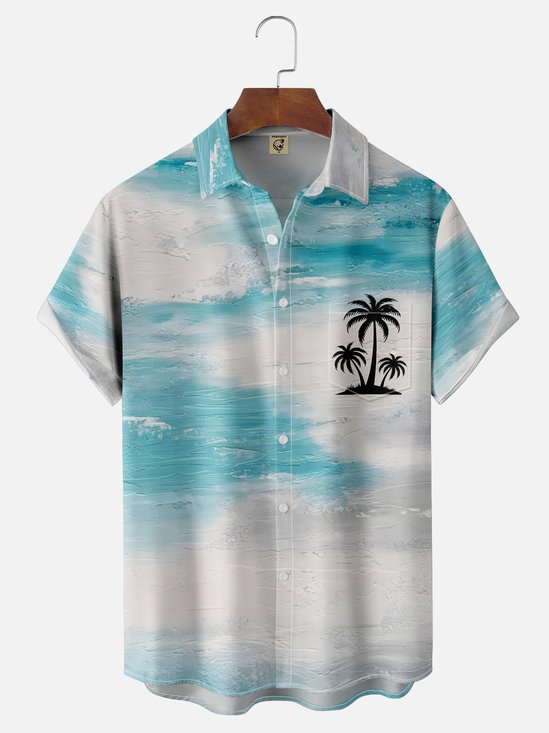 Moisture-wicking Coconut Tree Abstract Texture Chest Pocket Hawaiian Shirt