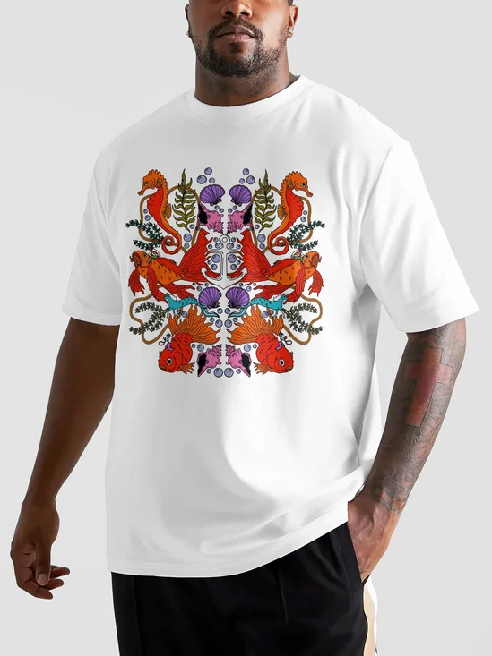 Hardaddy X Motel Gemini Mens Marine Seahorse Goldfish Conch Scallop Short Sleeve T-shirt Graphic Tee