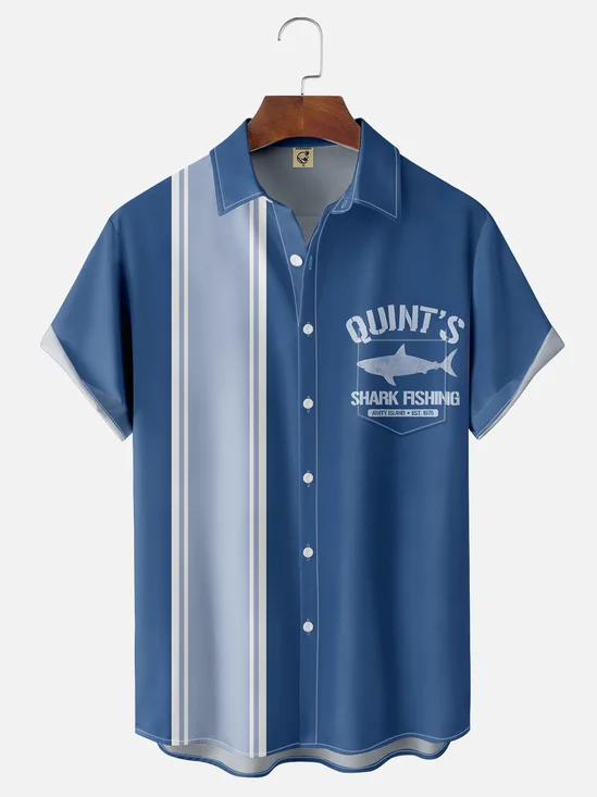 Tall Size Moisture-wicking Quint's Shark Fishing Chest Pocket Bowling Shirt