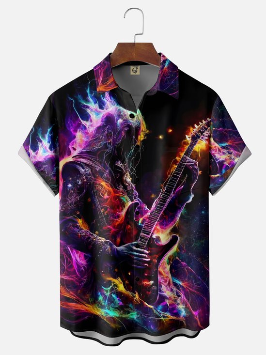 Moisture-wicking Hard Rock Music Chest Pocket Casual Shirt