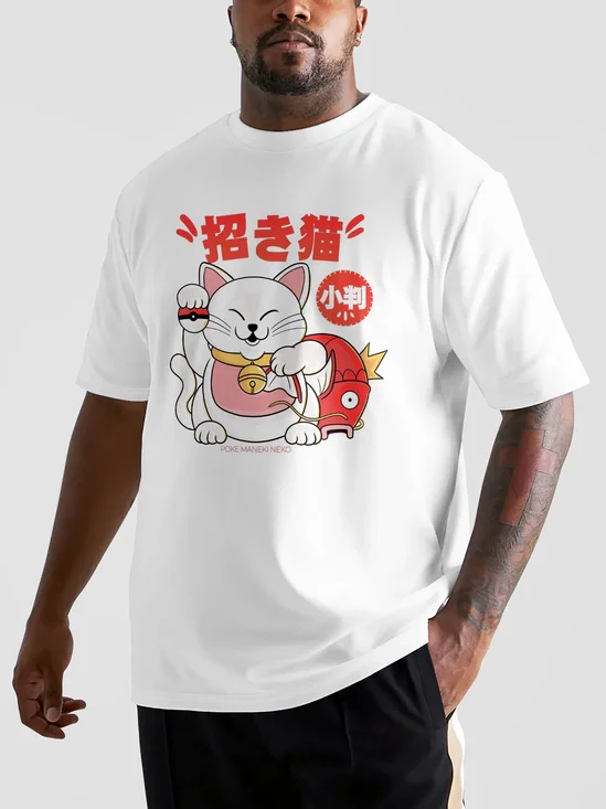 Hardaddy X Contatoeoli Studio Mens Japanese Lucky Cat Short Sleeve T-shirt Graphic Tee