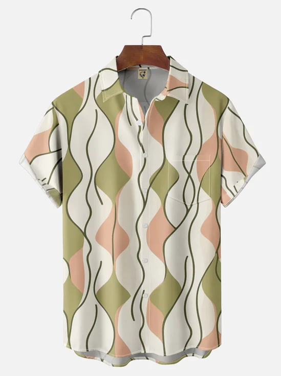 Moisture-wicking Geometric Abstract Stripes Chest Pocket Casual Shirt