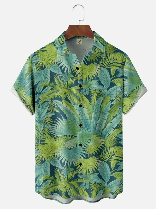 Moisture Wicking Vintage Botanical Chest Pocket Hawaiian Shirt