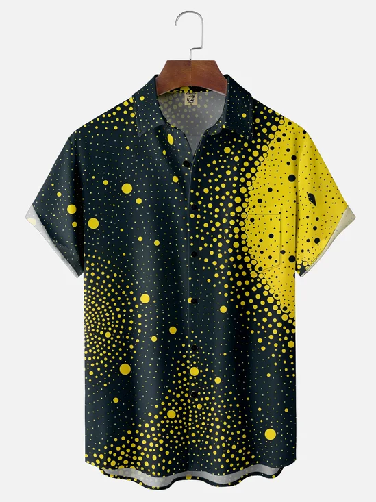 Moisture-wicking Fun Black and Yellow Abstract Print Chest Pocket Casual Shirt