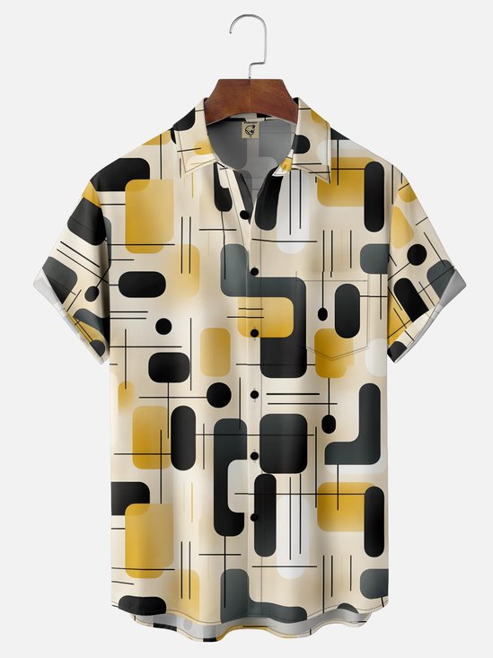 Moisture Wicking Geometric Abstract Chest Pocket Hawaiian Shirt