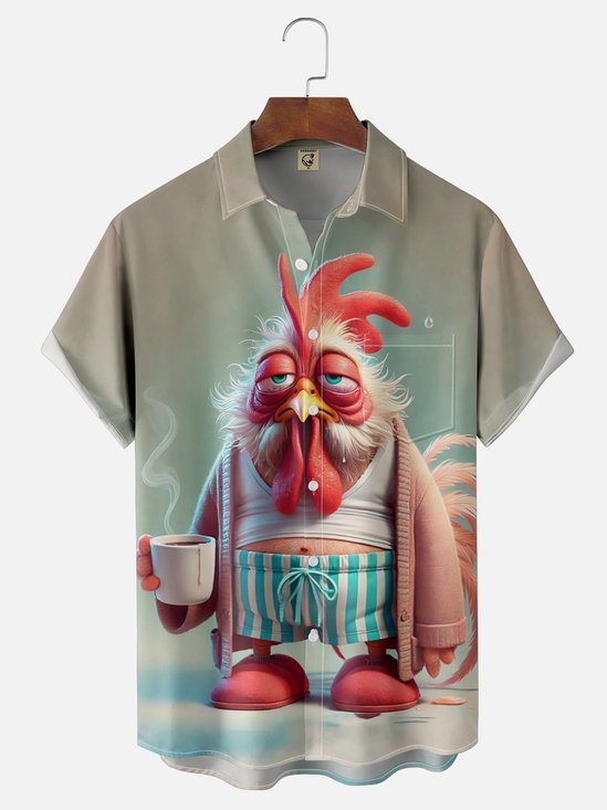 Moisture-wicking Early Morning Coffee Chicken Chest Pocket Casual Shirt