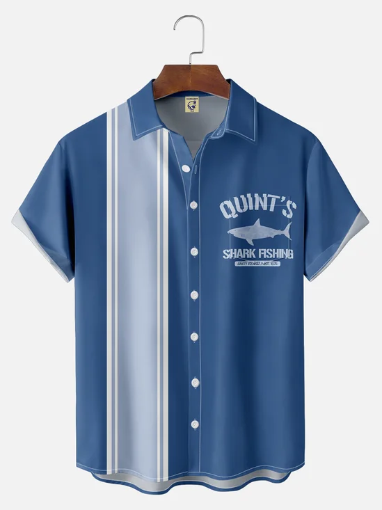 Big Size Moisture-wicking Quint's Shark Fishing Chest Pocket Bowling Shirt