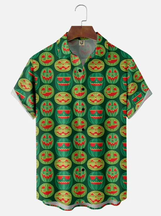 Moisture-wicking Fun Watermelon Halloween Chest Pocket Hawaiian Shirt