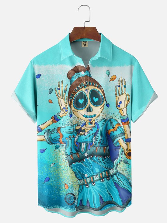 Hardaddy x Blucranium Moisture-wicking Fantastic Skull Lady Art Chest Pocket Casual Shirt