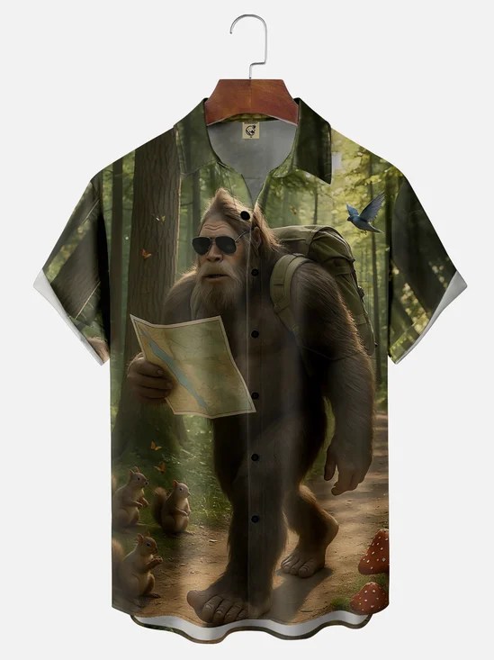 Moisture-wicking Bigfoot Forest Tour Chest Pocket Hawaiian Shirt