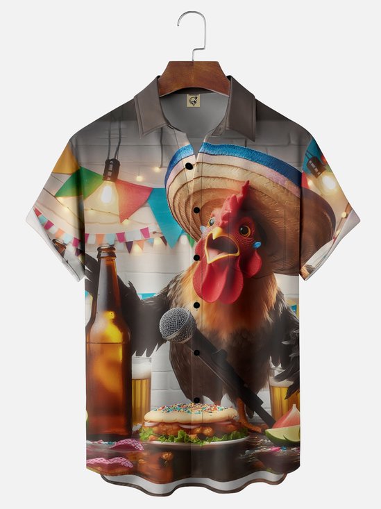 Moisture-wicking Oktoberfest Party Funny Chicken Chest Pocket Casual Shirt