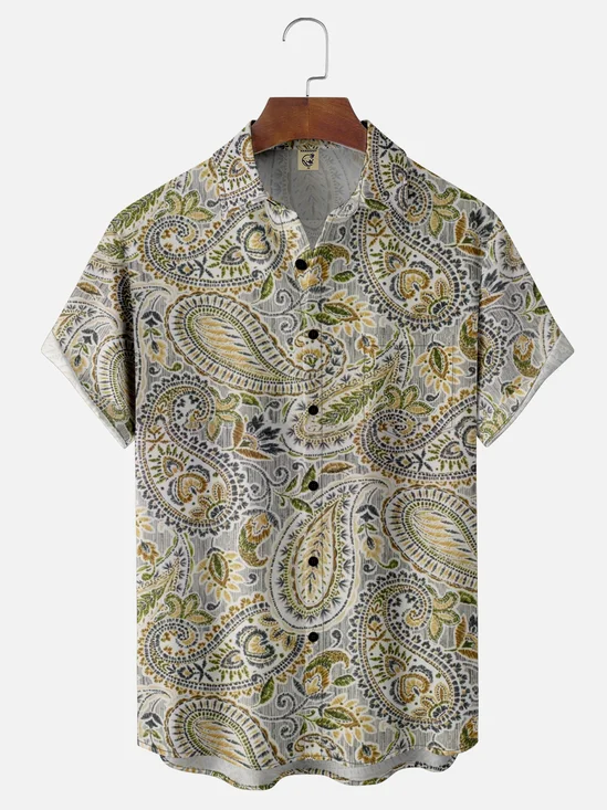 Moisture Wicking Vintage Paisley Chest Pocket Hawaiian Shirt