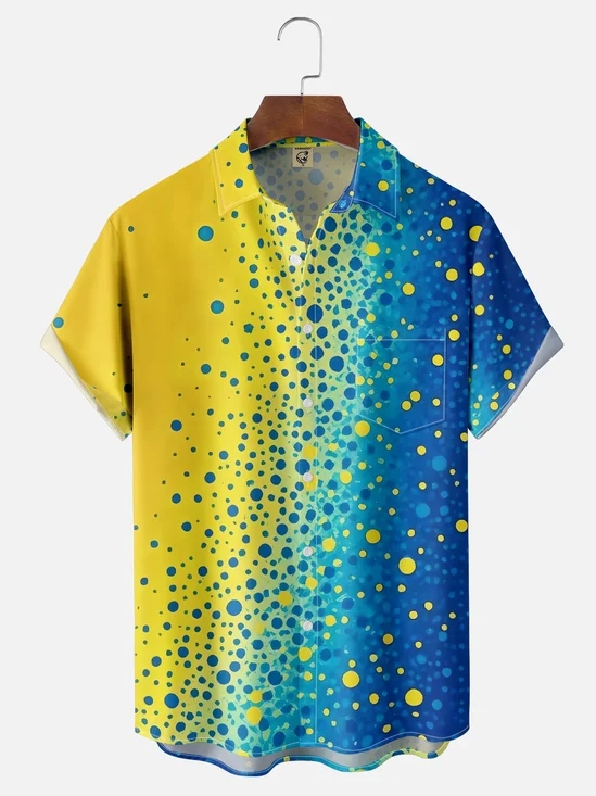 Moisture-wicking Avant-garde Blue and Yellow Abstract Print Chest Pocket Casual Shirt