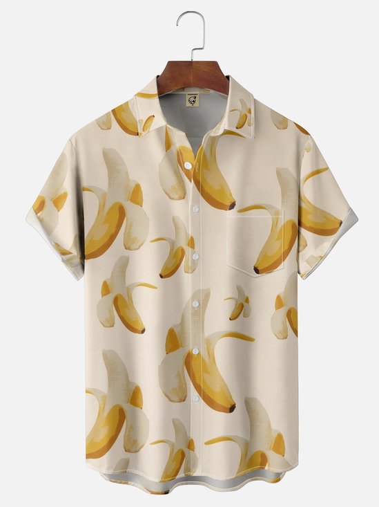 Moisture-wicking Fun Casual Banana Chest Pocket Hawaiian Shirt