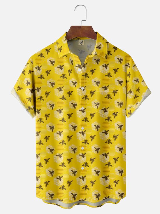 Moisture Wicking Bee Chest Pocket Hawaiian Shirt