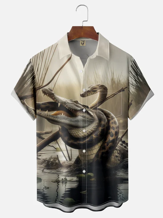 Moisture-wicking Alligator vs. Python Swamp Chest Pocket Hawaiian Shirt
