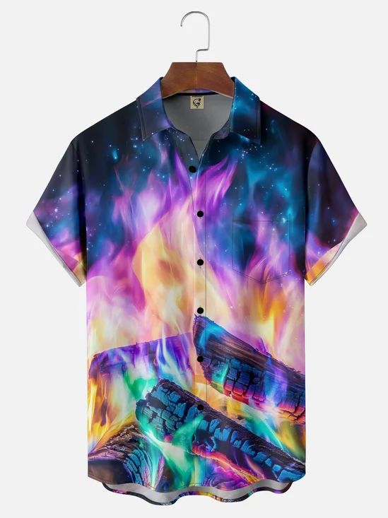 Moisture-wicking Avant-garde Color Flame Fun Chest Pocket Casual Shirt