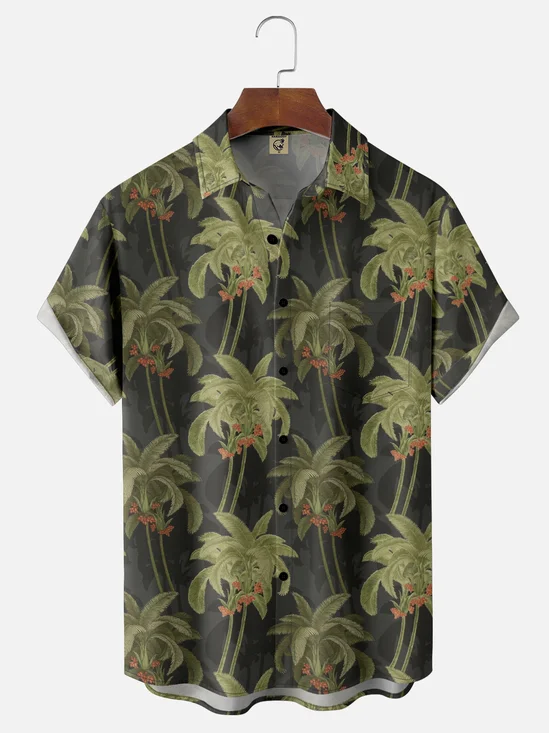 Moisture Wicking Vintage Coconut Tree Chest Pocket Hawaiian Shirt