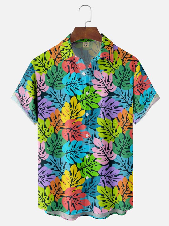 Moisture Wicking Vintage Botanical Chest Pocket Hawaiian Shirt