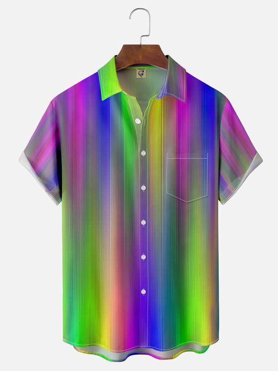 Moisture-wicking Colorful Vertical Stripes Fun Chest Pocket Casual Shirt