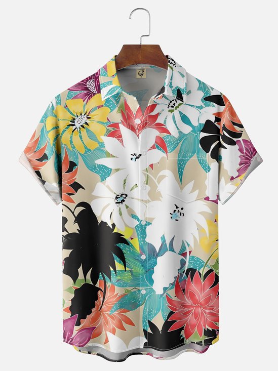Moisture-Wicking Floral Ombre Chest Pocket Hawaiian Shirt