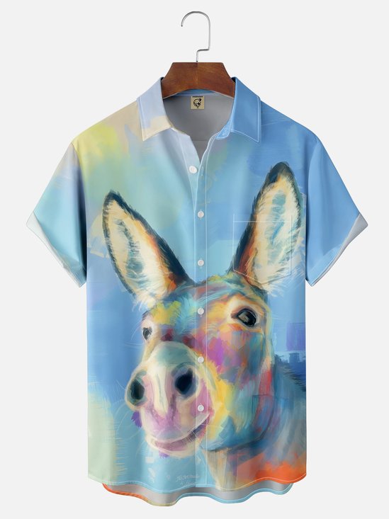 Moisture Wicking Funny Donkey Chest Pocket Hawaiian Shirt