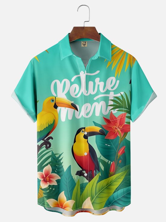 Moisture-wicking Palm Tree Toucan Parrots Retirement Life Chest Pocket Hawaiian Shirt