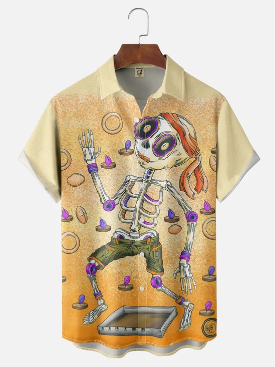 Hardaddy x Woulstain Creado Moisture-wicking Skeleton Puppet Art Chest Pocket Casual Shirt