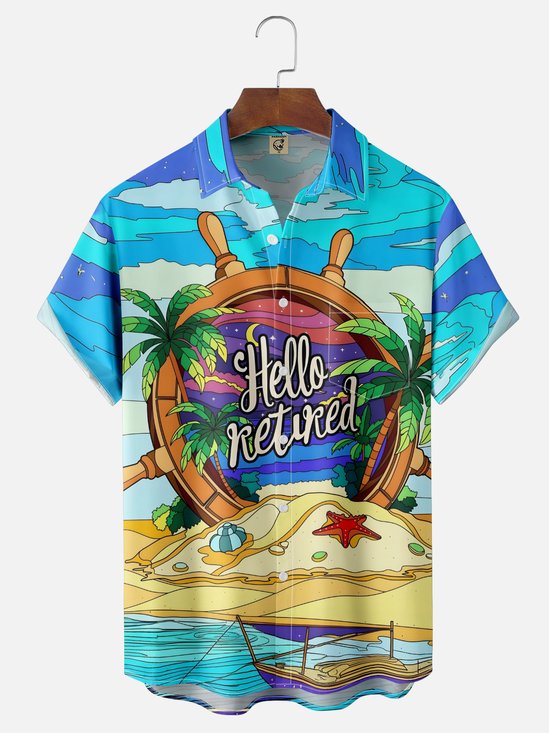 Moisture-wicking Palm Tree Retired Chest Pocket Hawaiian Shirt