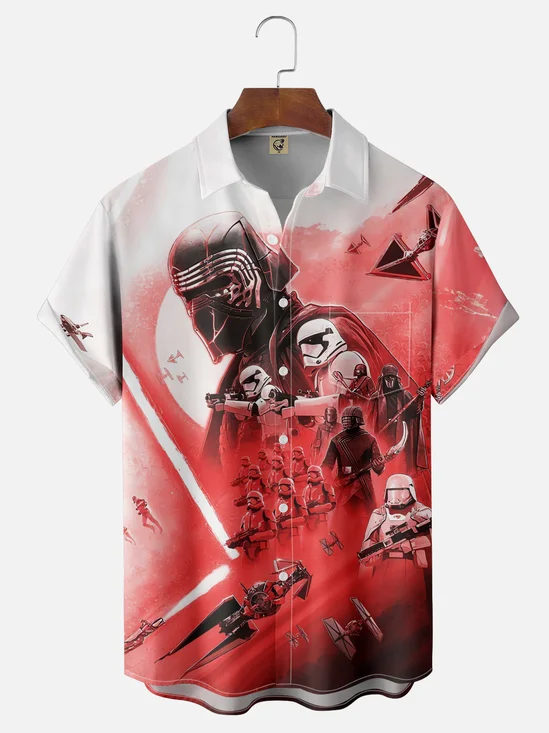 Moisture Wicking Ombre Robot Star Chest Pocket Hawaiian Shirt
