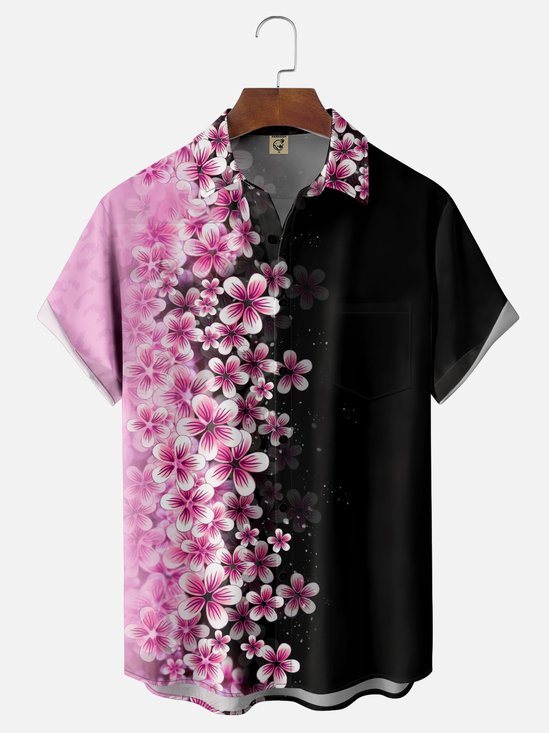 Moisture Wicking Japanese Culture Gradient Sakura Chest Pocket Hawaiian Shirt