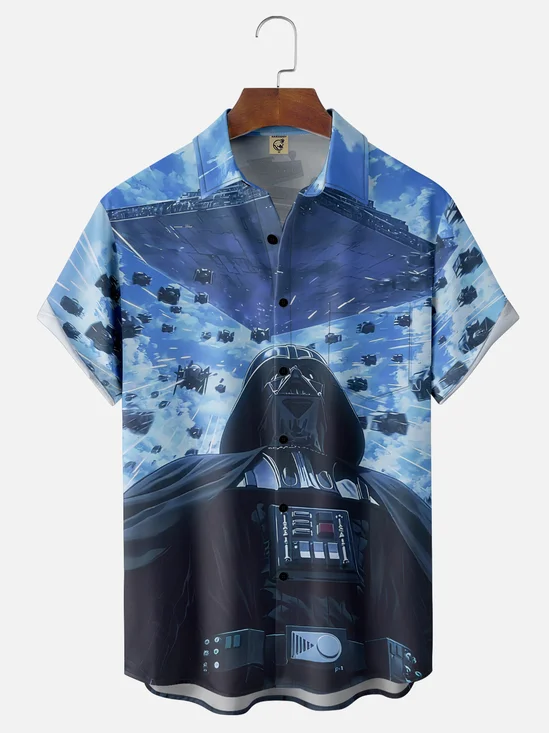 Moisture Wicking Star Robot Chest Pocket Hawaiian Shirt