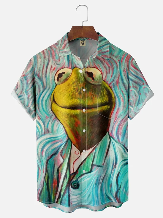 Moisture-wicking Artwork Cartoon Character Chest Pocket Hawaiian Shirt