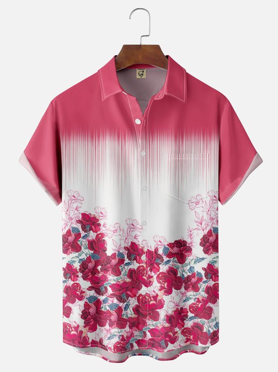 Moisture Wicking Ombre Rose Chest Pocket Hawaiian Shirt