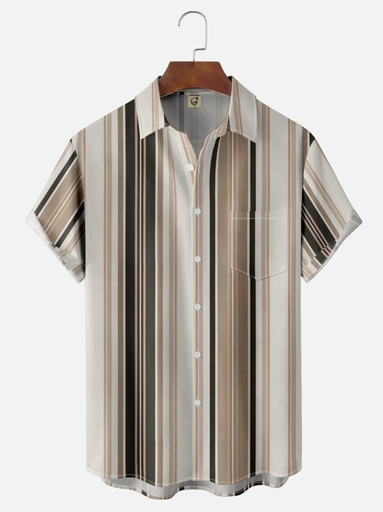Moisture Wicking Geometric Stripes Chest Pocket Hawaiian Shirt